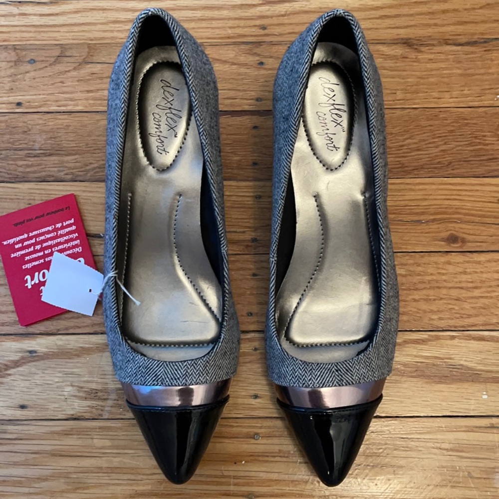 Super cute black and white plaid kitten heel pumps